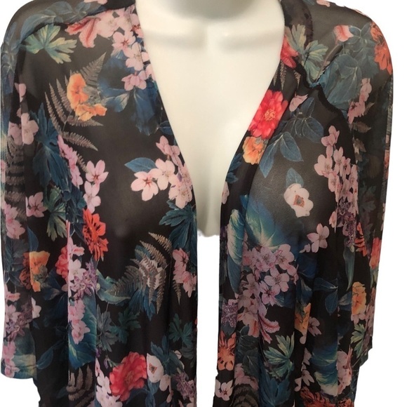 Torrid Sheer Cardigan Sz 1/2 Plus Size Colorful Floral Print Open Concept Midi - Picture 5 of 5